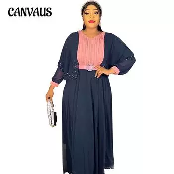 Весенне-осеннее длинное женское платье больших размеров из шифона L белый