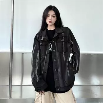 Весенне-осеннее джинсовое пальто в стиле ретро, женская свободная куртка, топ S чёрный