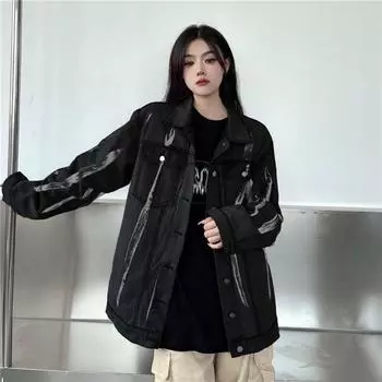 Весенне-осеннее джинсовое пальто в стиле ретро, женская свободная куртка, топ S чёрный