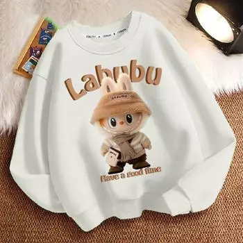 Весенне-осеннее худи с круглым вырезом Labubu для мальчиков и девочек, детское модное пальто свободного кроя с длинными рукавами 110