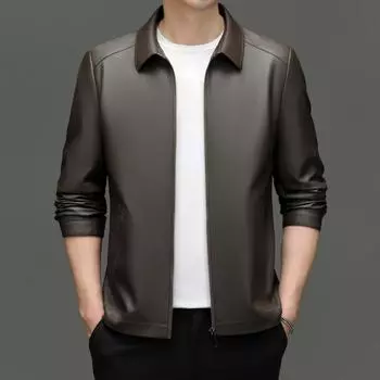 Весенне-осеннее кожаное пальто, мужское плюшевое осенне-зимнее новое мужское деловое повседневное кожаное пальто с лацканами среднего возраста 3XL
