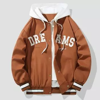 Весенне-осеннее мужское повседневное пальто с капюшоном, новая бейсбольная одежда для мальчиков, поддельные две пары, вышитый топ, прилив M