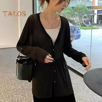 Весенне-осеннее пальто-кардиган с v-образным вырезом и длинными рукавами, однобортное пальто, однотонное, свободного кроя, тонкая куртка, повседневная одежда M серый