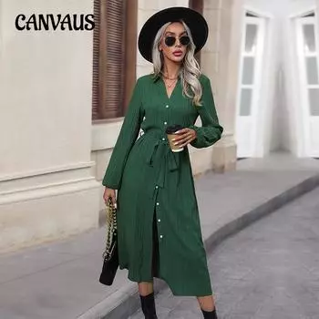 Весенне-осеннее платье-рубашка, модные женские платья в полоску с длинными рукавами и пряжкой, длинные платья с завязками S