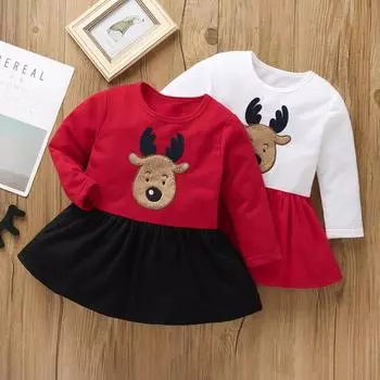 Весенне-осеннее платье с длинным рукавом и бантом для девочек, милое рождественское платье 110 красный