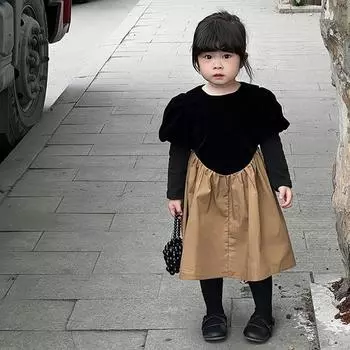 Весенне-осеннее платье с пышной талией для девочек, бархатное платье принцессы с плетением 11