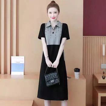 Весенне-осеннее повседневное женское платье до колена со свободным женским лоскутным платьем M