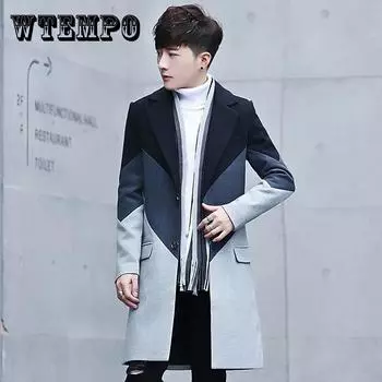 Весенне-осеннее шерстяное пальто, мужская повседневная тонкая ветровка с v-образным вырезом, деловая куртка, трендовая удобная длинная парка XXXL