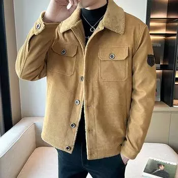 Весенне-осеннее вельветовое хлопковое пальто, мужская зимняя плюшевая куртка, молодежная короткая рабочая одежда в стиле ретро, повседневное пальто из овечьего флиса M