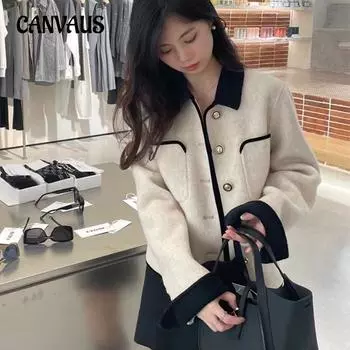 Весенне-осеннее женское двустороннее кашемировое короткое шерстяное пальто, твидовый жакет S серый