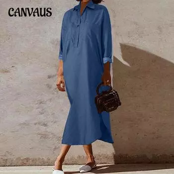 Весенне-осеннее женское джинсовое платье больших размеров, однотонные платья больших размеров