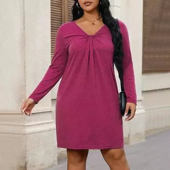 Весенне-осеннее женское красное платье с v-образным вырезом и длинными рукавами, темпераментное модное простое повседневное праздничное платье размера плюс, свободное вязаное платье XL