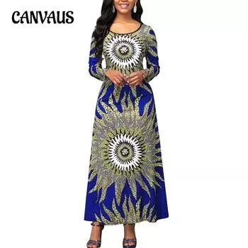 Весенне-осеннее женское модное платье с длинным рукавом и круглым вырезом S синий