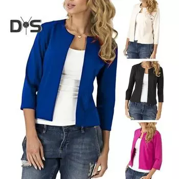 Весенне-осеннее женское однотонное пальто-кардиган, простое облегающее укороченное пальто с рукавами 3/4 и круглым вырезом спереди, верхняя одежда L чёрный