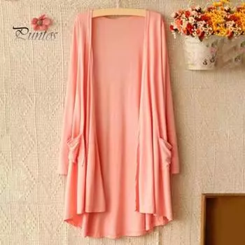 Весенне-осеннее женское пальто свободного кроя средней длины однотонного цвета с длинными рукавами, тонкое с карманами и открытой строчкой, повседневная одежда, кардиган для поездок на работу розы красного