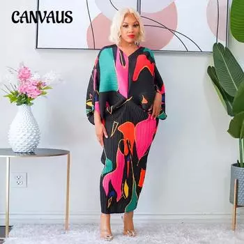 Весенне-осеннее женское платье больших размеров с v-образным вырезом и рукавами летучая мышь, платья с принтом