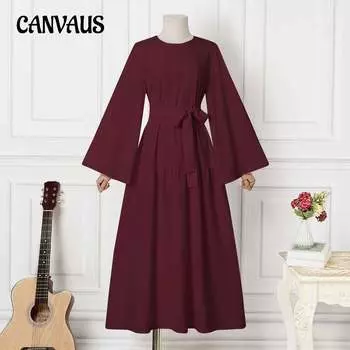 Весенне-осеннее женское платье больших размеров, праздничные повседневные платья с расклешенными рукавами и поясом, большие свободные длинные платья S зелёный