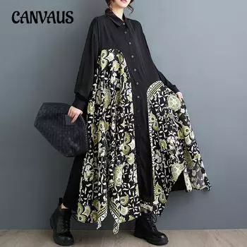 Весенне-осеннее женское платье больших размеров, модное нерегулярное платье-рубашка, свободные повседневные платья One Size чёрный