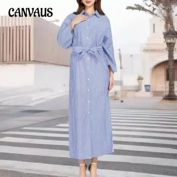 Весенне-осеннее женское платье больших размеров, полосатая прямая юбка, платье-рубашка с поясом, свободные платья с рукавами три четверти M светло-серый
