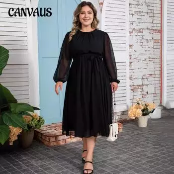 Весенне-осеннее женское платье больших размеров, однотонное элегантное шифоновое платье с талией 1XL синий