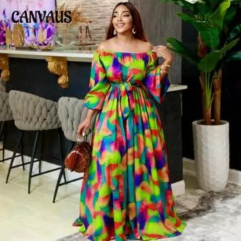Весенне-осеннее женское платье больших размеров, сексуальное длинное платье с одной шеей и длинными рукавами с принтом на талии, темпераментные длинные платья S