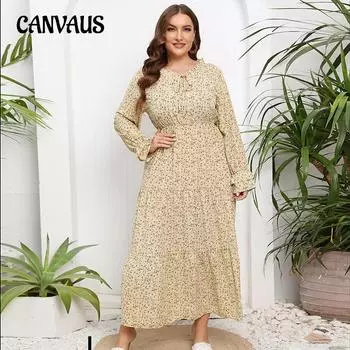 Весенне-осеннее женское платье больших размеров с цветочным принтом, платье супер феи с круглым вырезом и рукавами-лепестками, свежие милые длинные платья L