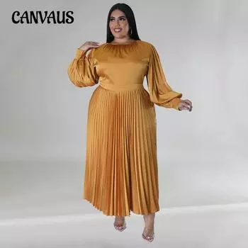 Весенне-осеннее женское платье больших размеров, длинные платья со складками и круглым вырезом, длинными рукавами L зелёный