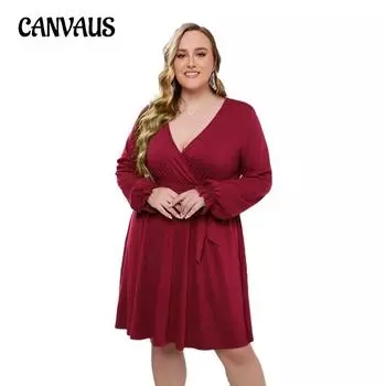 Весенне-осеннее женское платье больших размеров, модные темпераментные однотонные платья с v-образным вырезом XL