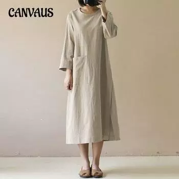 Весенне-осеннее женское платье больших размеров средней длины в литературном ретро-стиле с длинным рукавом Mor Dressi S чёрный