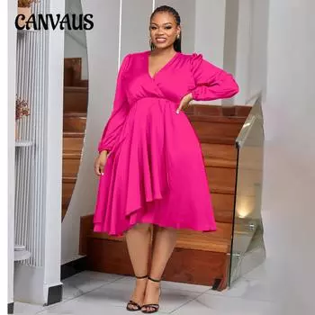 Весенне-осеннее женское платье больших размеров с длинным рукавом, завязкой на резинке на талии и V-образным вырезом 1XL чёрный