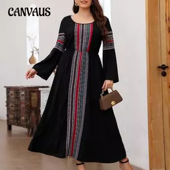 Весенне-осеннее женское платье больших размеров в стиле ретро, этническое, модное, состаренное, сращивающееся платье 1XL чёрный