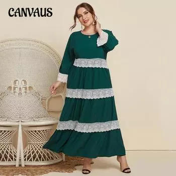 Весенне-осеннее женское платье большого размера, кружевное однотонное платье с длинными рукавами для похудения талии XL зелёный