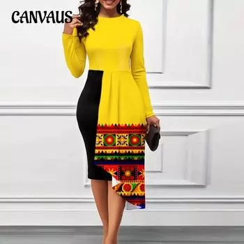 Весенне-осеннее женское платье Элегантное платье с наложением на бедро средней длины с нерегулярным сращиванием S чёрный