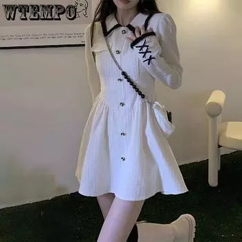 Весенне-осеннее женское платье. Маленькое ароматное белое платье. Короткое платье премиум-класса с длинными рукавами. S белый