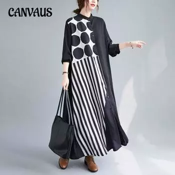 Весенне-осеннее женское платье, модное платье больших размеров, свободная удобная темпераментная длинная рубашка, повседневные платья с длинным рукавом One Size