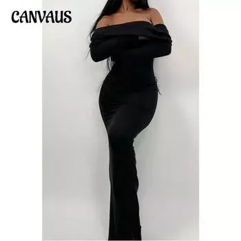 Весенне-осеннее женское платье, модное сексуальное, с одним лацканом, с открытой спиной, с длинным рукавом, тонкое, длинное платье S чёрный