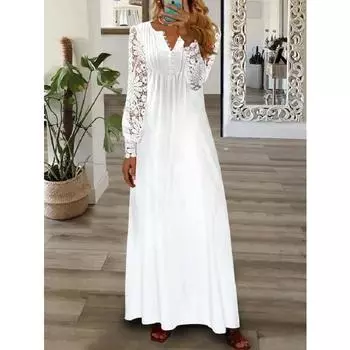 Весенне-осеннее женское платье, модное темпераментное платье с длинным рукавом и цветочным лепестком, длинные платья S белый