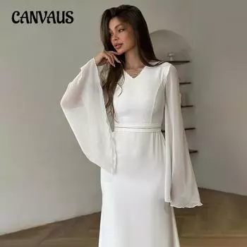 Весенне-осеннее женское платье, модное темпераментное, элегантное, с v-образным вырезом и длинными рукавами, хип-платья S белый