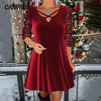 Весенне-осеннее женское платье, модные однотонные повседневные платья с v-образным вырезом и длинными рукавами из бисера S красный