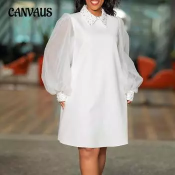 Весенне-осеннее женское платье, модные платья с сетчатыми рукавами и бисером, темпераментные платья большого размера