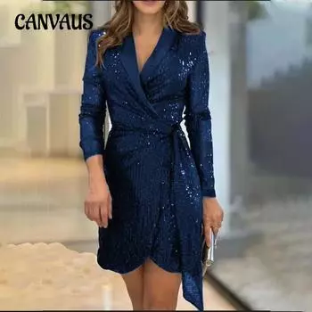 Весенне-осеннее женское платье, модные сексуальные короткие платья с блестящей талией S чёрный