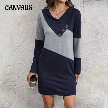 Весенне-осеннее женское платье, модные удобные повседневные платья-свитшоты с цветными блоками S