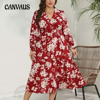 Весенне-осеннее женское платье, модные женские платья большого размера с длинным рукавом и талией 1XL красный