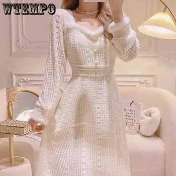 Весенне-осеннее женское платье Нежное сказочное платье First Love French Royal Sister Wind Кружевное платье Женское осенне-зимнее облегающее платье S розовый