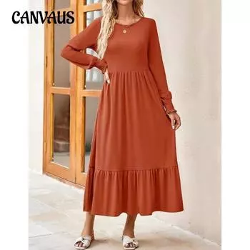 Весенне-осеннее женское платье, однотонное, с круглым вырезом, удобные повседневные платья с длинным рукавом S темно-серого