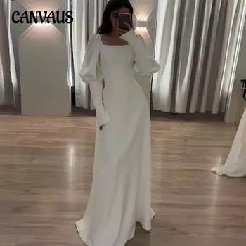 Весенне-осеннее женское платье, однотонное темпераментное элегантное платье средней длины с длинным рукавом и квадратным вырезом на талии S