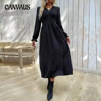 Весенне-осеннее женское платье, однотонные жаккардовые женские платья средней длины S чёрный