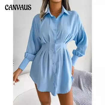 Весенне-осеннее женское платье, повседневное асимметричное платье с рукавами-фонариками на талии, платье-рубашка