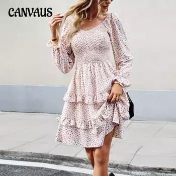 Весенне-осеннее женское платье, праздничная повседневная юбка с v-образным вырезом и длинными рукавами с цветочным принтом