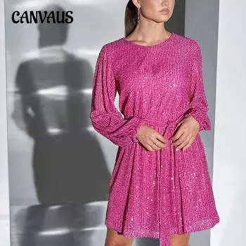 Весенне-осеннее женское платье Праздничная вечеринка Модные платья с блестками и бусинами на талии Платья Платья